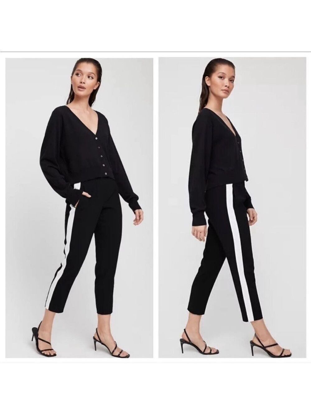 Aritzia Wilfred Crepe Side Tuxedo Stripe Pull On Pants Black Ankle Sz 4 Like New